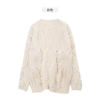 Жените Выдалбливают Дупка Обрат Пуловер 2020 Корейската Мода С Дълъг Ръкав Свободни Големи Плетене На Пуловери