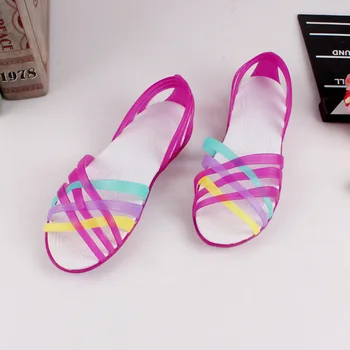 Жените Дъга Желе Сандали Бонбони Цвят На Открит Чорап Дамски Плосък Плажни Обувки Приплъзване На Слайдове, Ежедневни Дамски Летни Обувки
