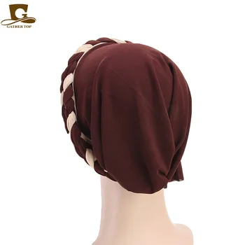 Жените Кос шапки Ислямската молитва тюрбан шапки мюсюлмански тюрбан включително Cap жени двоен цвят. → плитки шапки и аксесоари за коса