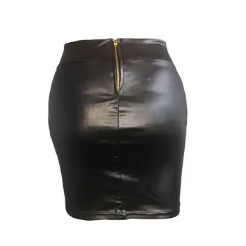 Жените Пола 2019 Мода Плътен Черен Изкуствена Кожа Секси Bodycon Лято Молив Поли Плюс Размер Висока Талия Мини-Полата