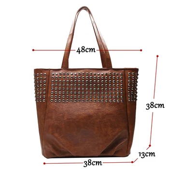 Жените рамото изкуствена кожа чанта мода ретро чанта река кожа дами чанта, голяма пазарска чанта в чантата на жената чанта, голяма пазарска чанта