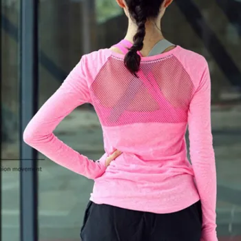 Женски фитнес дупка за палеца, дишащи дамски спортни дрехи за фитнес тениска йога върхове бързо съхнещи бягащи ризи фитнес облекло топ