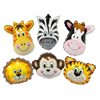 Животни балони гигантски животински глави на Животни темата за рождения ден в джунглата партия Тигър, Лъв, маймуна Зебра жираф крава балони