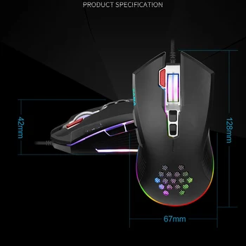 Жичен мишката RGB Gamer Gaming Mouse Computer ергономична акумулаторна RGB луминесцентна оптична мишка за PC, лаптоп 8-бутон 1600DPI