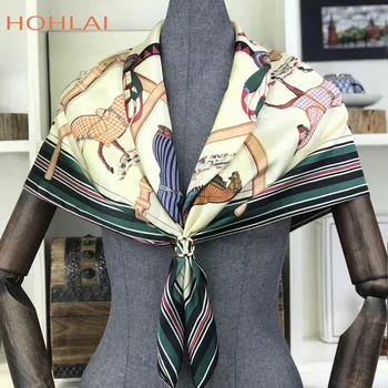 Жълти коне шал на жената глава. → луксозна марка кърпа Foulard квадратни шалове животните печат шал и тайна гореща продажба 90*90 см