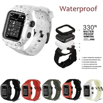 За Apple Watch 4 5 Case 44 мм водоустойчив защитен калъф спортни силиконови въжета за Apple Watch 42 милиметра Series 2/3 Watch Band