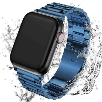 за apple watch 6 SE band 44 мм 40 мм и каишка от неръждаема стомана за iwatch 5 4 3 Гривна 42 мм 38 мм ленти Business Band correa blue