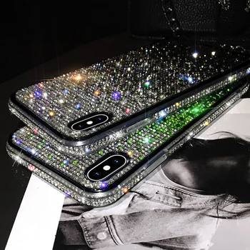 За iPhone 11 Pro Max X XS Max XR 6 7 8 Plus 12 Case Glitter Кристал Bling Gradient Diamond делото сверкающая рамка на бронята