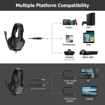 За PS4 XBOX One PC жичен детска слушалки RGB LED микрофон, 3,5 мм над ухото слушалки