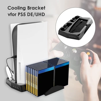 За PS5 вертикално на игралната охлаждащ вентилатор поставка за PlayStation 5 Digital Edition с 14 игрални слотове 3 хъб пристанище двойна контролер