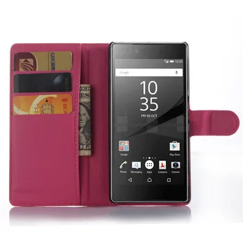 За Sony Xperia Z5 Premium E6853 E6883 флип калъф портфейл кожен калъф за Sony Z5 Premium Dual TPU броня калъф за телефон слотове за карти