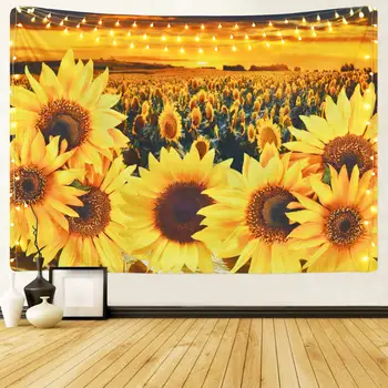 Залез слънчоглед полето гоблен цветя завод жълто цвете за стая
