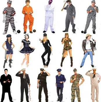 Затворници костюм полицейска форма на ролева игра обслужват облечи Хелоуин затворници служители обличам децата на възрастни затворнически клетки форма