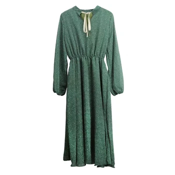 Зелен еластичен колан-Секси дълга рокля 2021 A-line Plus Size Midi Dress Vestidos Femme Пролет грах винтажное женствена рокля 9886