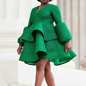 Зелена вечерна рокля Sweet Секси A Line V образно деколте с дълъг ръкав плюс размер 3XL пролет есен африкански жени Рожден Ден облечи Vestido Feminino