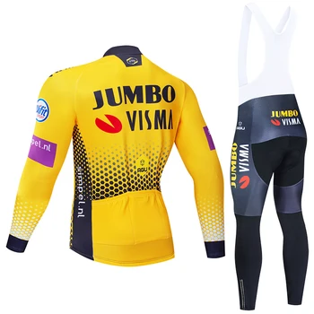 зима 2020 екип Fluor жълто Джамбо топлинна руно Колоездене Джърси под наем панталони набор от мъжки Ropa Ciclismo 20D под наем Майо Culotte носят