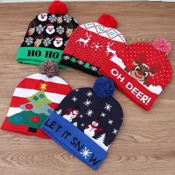 Зима Коледа светлинна шапка светодиоди Weater плетени шапки на Дядо Коледа, светлини светлинен децата на Мъже, Жени Коледа топла шапка 2021 Нова година