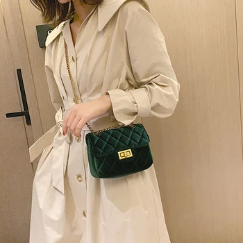 Зима от рипсено Кадифе, мини Crossbody чанта за жени 2019 Дама верига рамото дизайнер чанта луксозен телефон портмонета и чанти