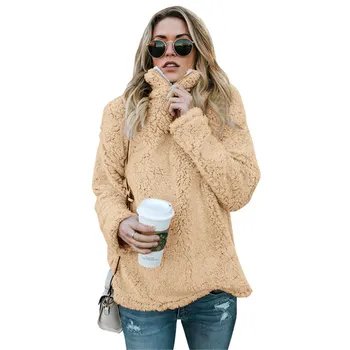 Зима Шерпа пуловери плюс размер 5XL руно поло пуловери пухкава качулка върховете светкавица пуловер свободни палто жени градинска
