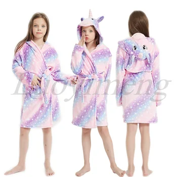 Зимата децата пижами Лисица халат и пижама деца фланела топла нощница за момчета момичета дрехи 3-12 години Еднорог Коледно облекло