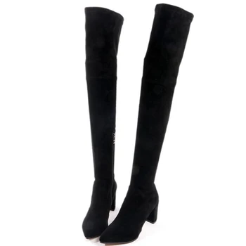 Зимата е Остър чорап високи токчета естествена кожа жени в дълги ботуши рицар къси плюшени над коляното бедрото високи ботуши ZY170913