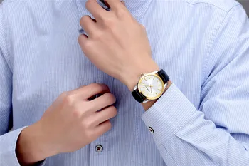 Зимна разпродажба на височината ультратонкая дата естествена кожа, Мъжки кварцови часовници, ежедневни спортни часовници мъжки ръчен часовник Relogio Masculino
