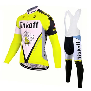Зимна термален руно 2018 Pro Team Tinkoff Колоездене Джърси/ Fluor жълт гел Pad с дълъг ръкав МТВ велосипед облекло Ciclismo