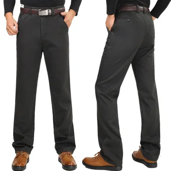 Зимни дебели мъжки ежедневни панталони от кадифе концентрирана висока талия удобни мъжки памучни бизнес директни дълги панталони на средна възраст