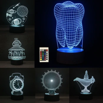 Зъб за заключване пространство лека нощ 3D LED 16 цвята сменяеми Сензорен прекъсвач новост лампи за декорация на дома дентална клиника произведения на изкуството