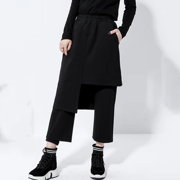[ИАЛ] високо еластична талия черно Сплит става нередовен зреещи нови свободни панталони, дамска мода пролет есен 2021 1Z326