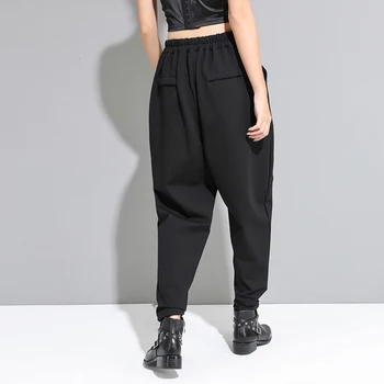 [ИАЛ] високо еластична талия-Черна пуговица бод зреещи панталони нов свободен приятелка панталони дамски модни прилив на пролет есен 2021 1D677