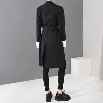 [ИАЛ] жените черно нередовен голям е размерът на дълга блейзър нов ревера с дълъг ръкав свободен покрой яке мода пролет есен 2021 1S07001