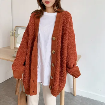 [ИАЛ] на извънгабаритни вино-червено плетене на пуловер, жилетка без покрой V-образно деколте с дълъг ръкав за жени нова мода прилив на Есен Зима 2021 1Y187