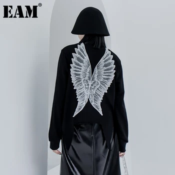 [ИАЛ] свободна засаждане на черни крила нередовни hoody нова врата с дълъг ръкав за жени голям размер мода пролет есен 2021 1DB944