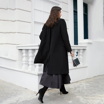 [ИАЛ] свободна засаждане на черно голям е размерът на вълна палто паркове нов шал яка с дълъг ръкав дамски модни прилив на есен зима 2019 1DD1895