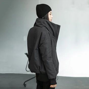 [ИАЛ] Черен кратък топло голям размер памучни палто с дълъг ръкав свободно cut женски паркове нова мода есен-зима 2021 1DD1644