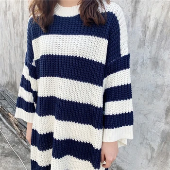 [ИАЛ] шарени голям размер плетене на пуловер без покрой през цялата деколте с дълъг ръкав дамски пуловери нова мода есен-зима 2021 1Y169
