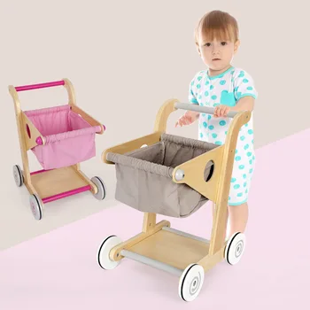 Играчка имитация на пазарската кошница за деца унисекс дървена количка за дете супермаркет ролеви игри е детска играчка, подарък за рожден Ден за деца