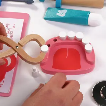 Играчки за деца момиче момче деца претендират да играят дърво на д-р играчки Червен медицински комплект зъболекар медицина скоростна комплекти чанта плат опаковка на играта