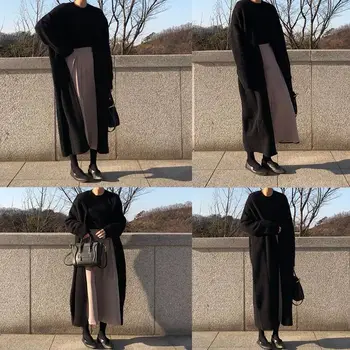 извънгабаритни sknitted жилетка жени пуловер дълги женски дами с дълъг ръкав корейски есен 2020 есен облекло черен плюс размер