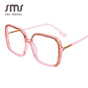 Извънгабаритни диамантени квадратни очила рамки дамски слънчеви очила марка дизайнът на луксозни кристално чисти лещи очила oculos de sol feminino
