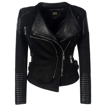 изкуствена кожа PU яке на жената Зима, Есен, мода мотоциклет черно яке изкуствена кожа палто на горно облекло 2019