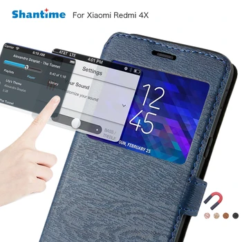 Изкуствена кожа телефон чанта за носене за Xiaomi Redmi 4X флип калъф за Xiaomi Redmi 4X View Window Book Case мека силиконова делото Tpu