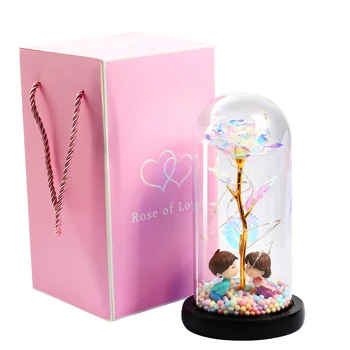 Изкуствени цветя, Home Decor Glass In Cover With Светлини Valentine Mother ' s Day сватбен подарък за жени