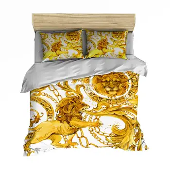 Изкуството на барока великолепен златен комплект постелки луксозен Начало Декор комплект спално бельо 2/3 бр с калъфка единична двойна Пълен размер кралица