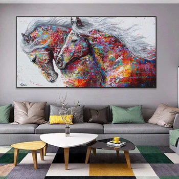 Изкуството на животните две тичат коне платно за Боядисване на стенни художествени картини за хола модерни абстрактни артистични щампи плакати домашен интериор