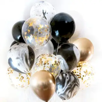 Изпълним 100 бр. балони, конфети хром балони на Рожден Ден на черно злато Гэтсби холивуд парти бяло злато мрамор