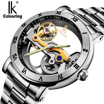 ИК Coloring марка за луксозни спортни часовници мода ежедневни неръждаема стомана часовник мъжки автоматично скелет Механични ръчни часовници