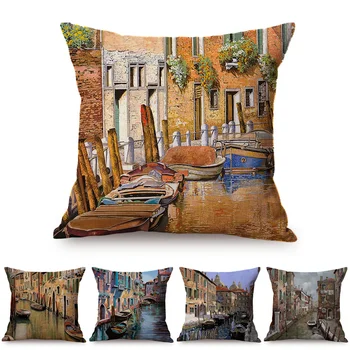 Италия Венеция пейзаж 3D картина с маслени бои стил Начало декоративни седалките лодка известни река пейзаж автомобил разтегателен да се откажат калъфка