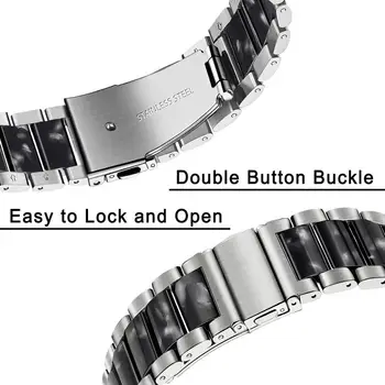 Каишка за часовник от неръждаема стомана и смола Samsung Galaxy Watch 46мм Gear S3 Gear 2 Neo Live, Quick Release Band сребристо-черна каишка